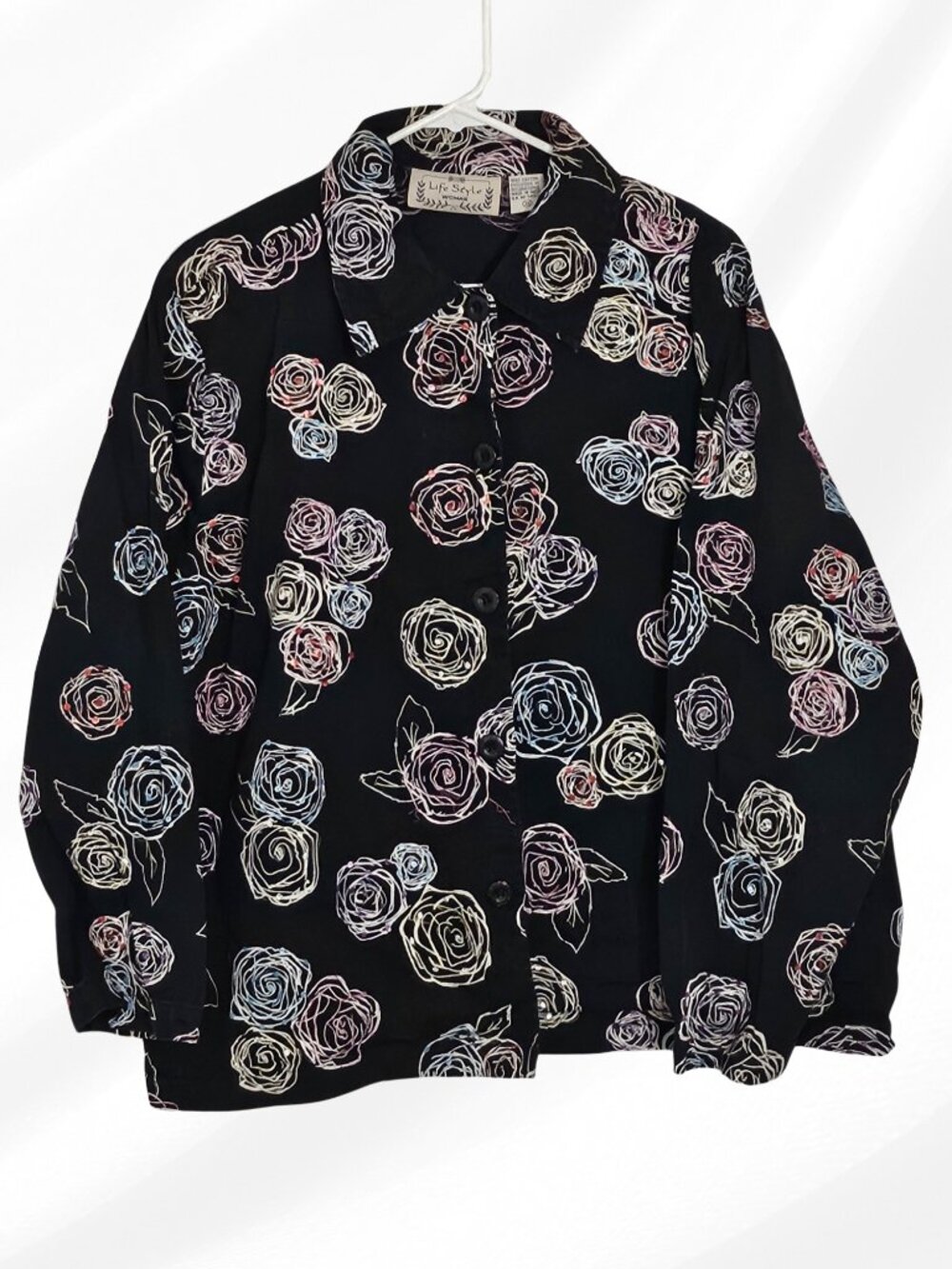 2/$50 Life Style Woman Plus 3X Sequin Button Front Blouse Long Sleeve